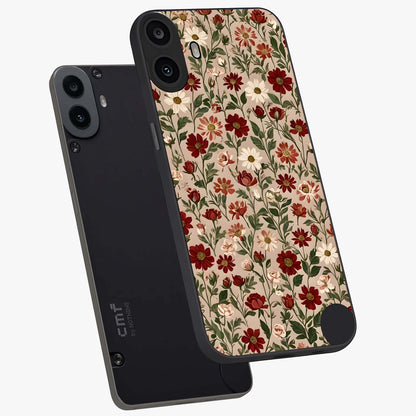 Biege Flower With Leaf Glass Case displayed in angled mockup highlighting minimal floral leaf design and elegant aesthetic.