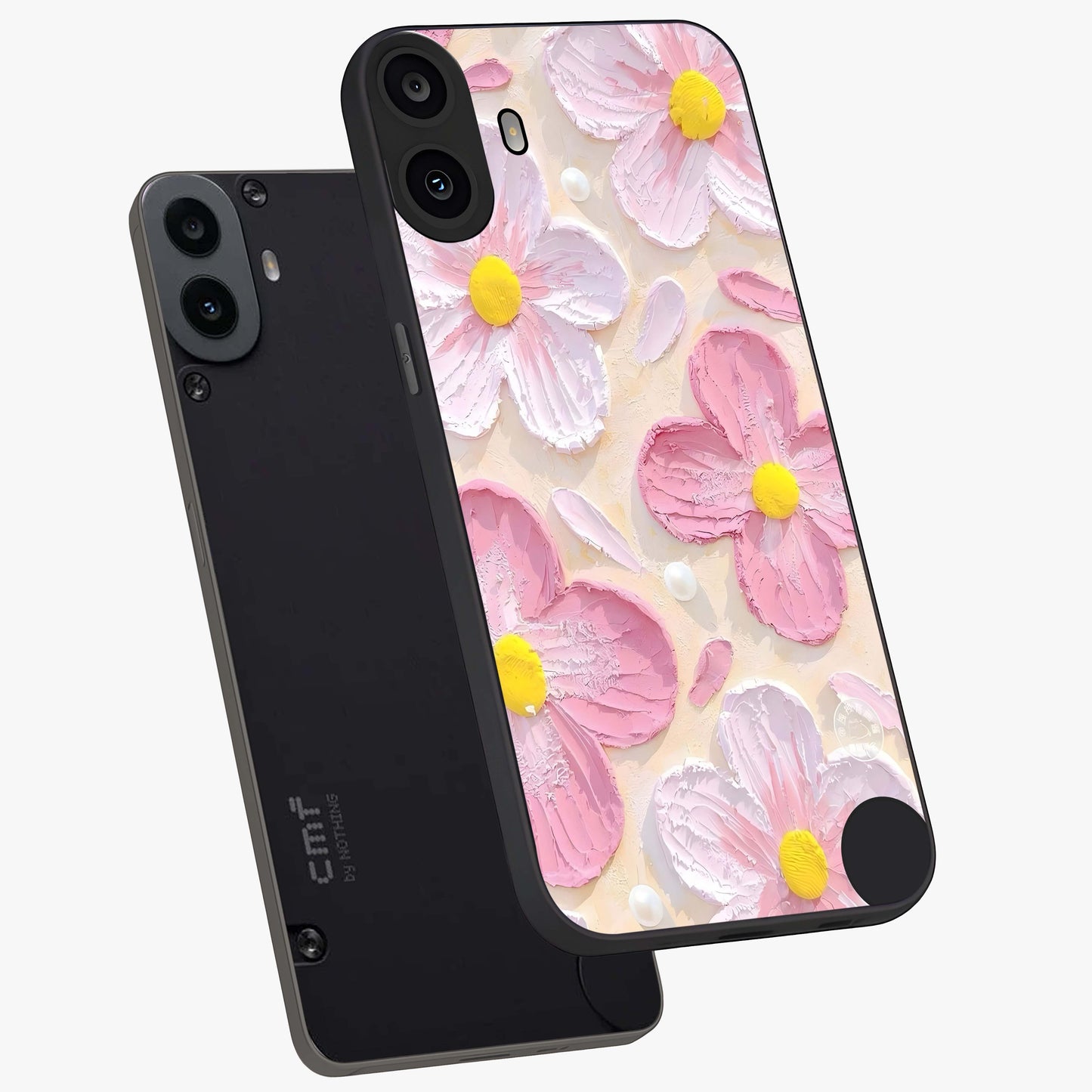Blush Bloom Texture Glass Case displayed in angled mockup highlighting subtle bloom pattern with aesthetic pastel design.