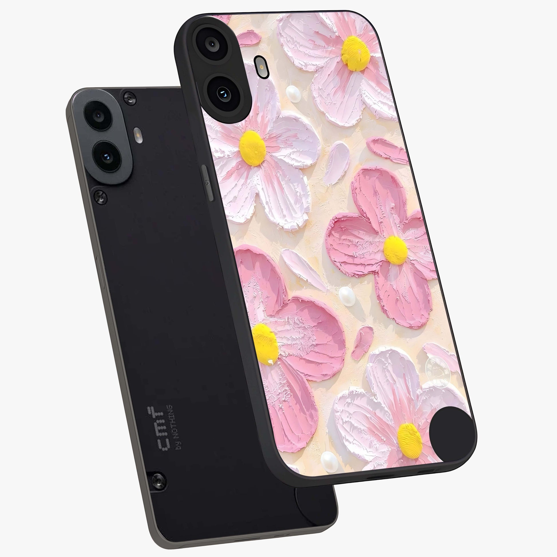 Blush Bloom Texture Glass Case displayed in angled mockup highlighting subtle bloom pattern with aesthetic pastel design.