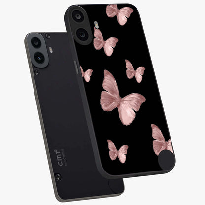 Butterfly Pattern Glass Case displayed in angled mockup highlighting delicate butterfly design and aesthetic pattern style.