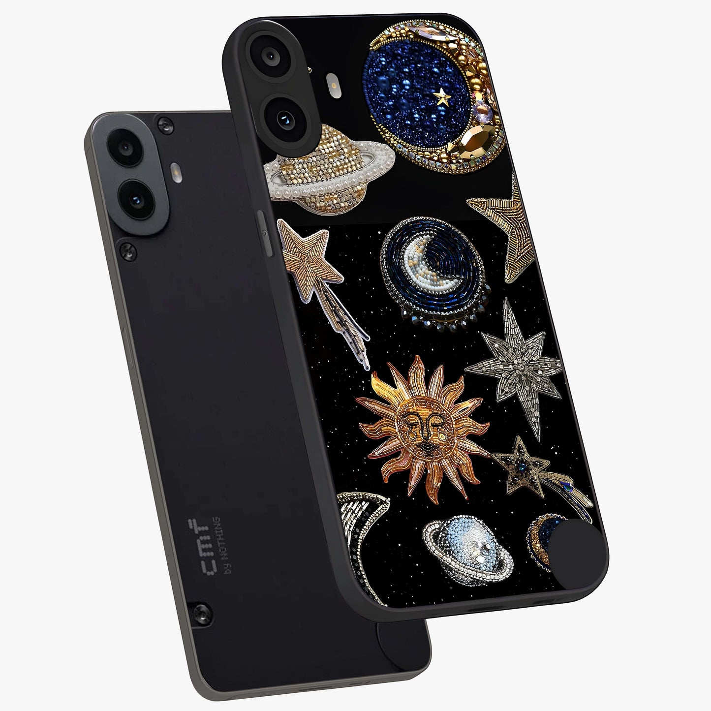Celestial Gem Constellations Glass Case displayed in angled mockup highlighting gemstone inspired constellation design.