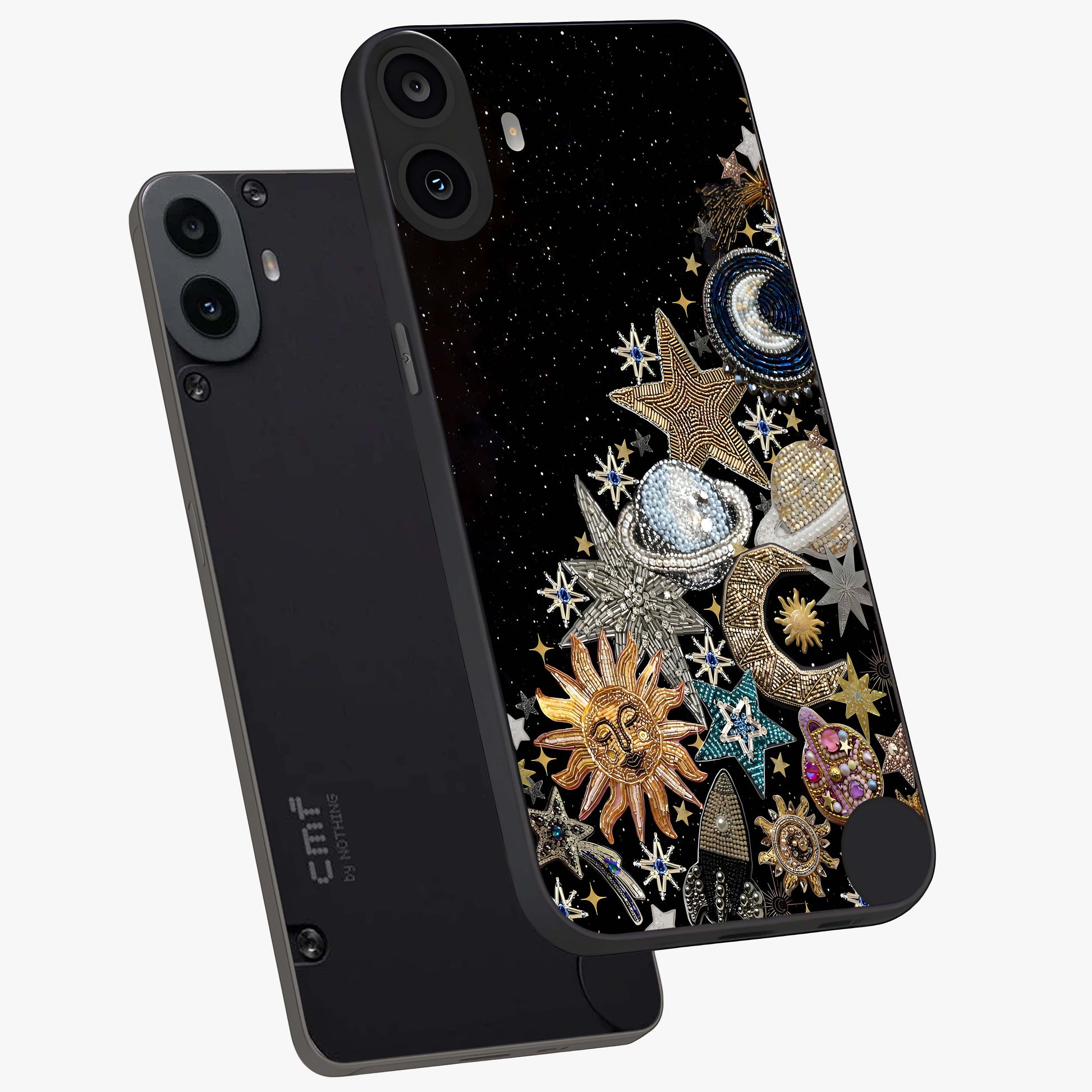 Cosmic Sparkle Dreams Glass Case displayed in angled mockup highlighting dreamy star sparkle design with celestial aesthetic.