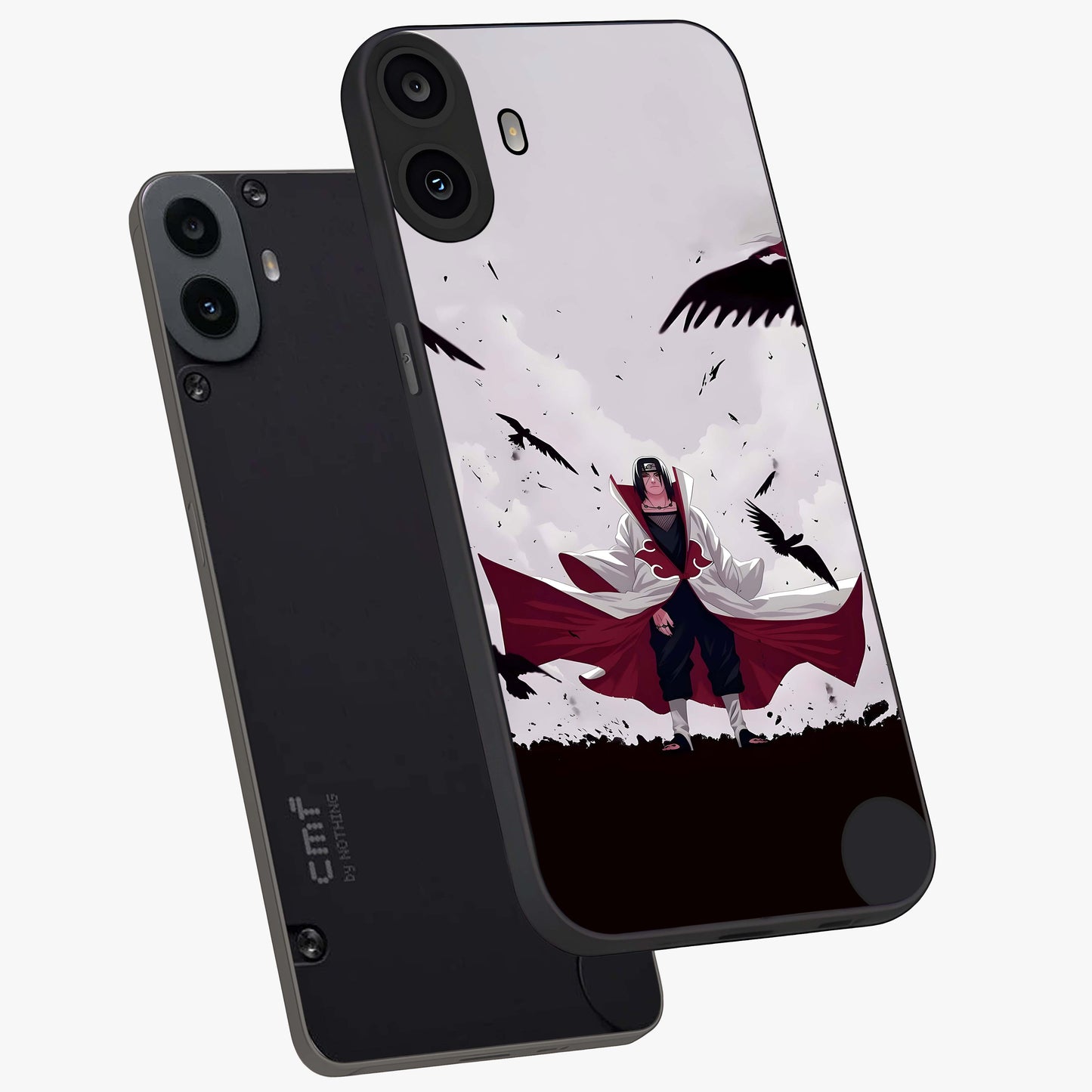 Crimson Crow Ascension Glass Case displayed in angled mockup highlighting powerful crow illustration with dark crimson aesthetic.