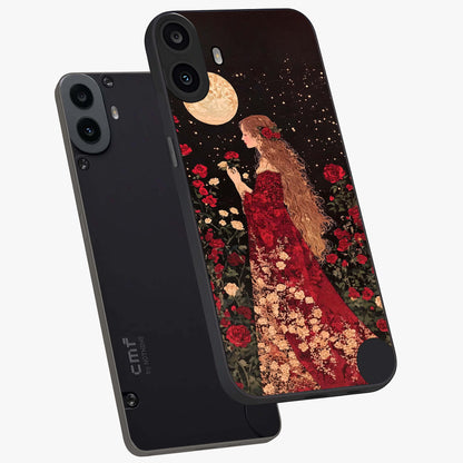 Crimson Dreams Glass Case displayed in angled mockup highlighting soft crimson aesthetic design with artistic theme.