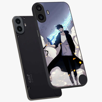 Dark Lightning Anime Warrior Glass Case displayed in angled mockup highlighting powerful lightning themed anime illustration.