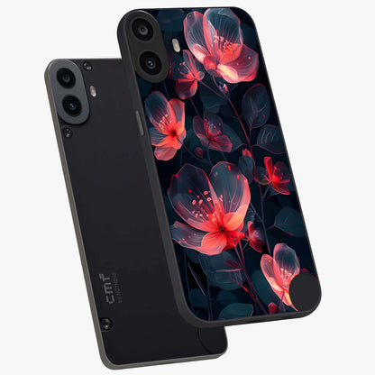 Dark Shade of Flower Glass Case displayed in angled mockup highlighting moody floral illustration with aesthetic dark tones.
