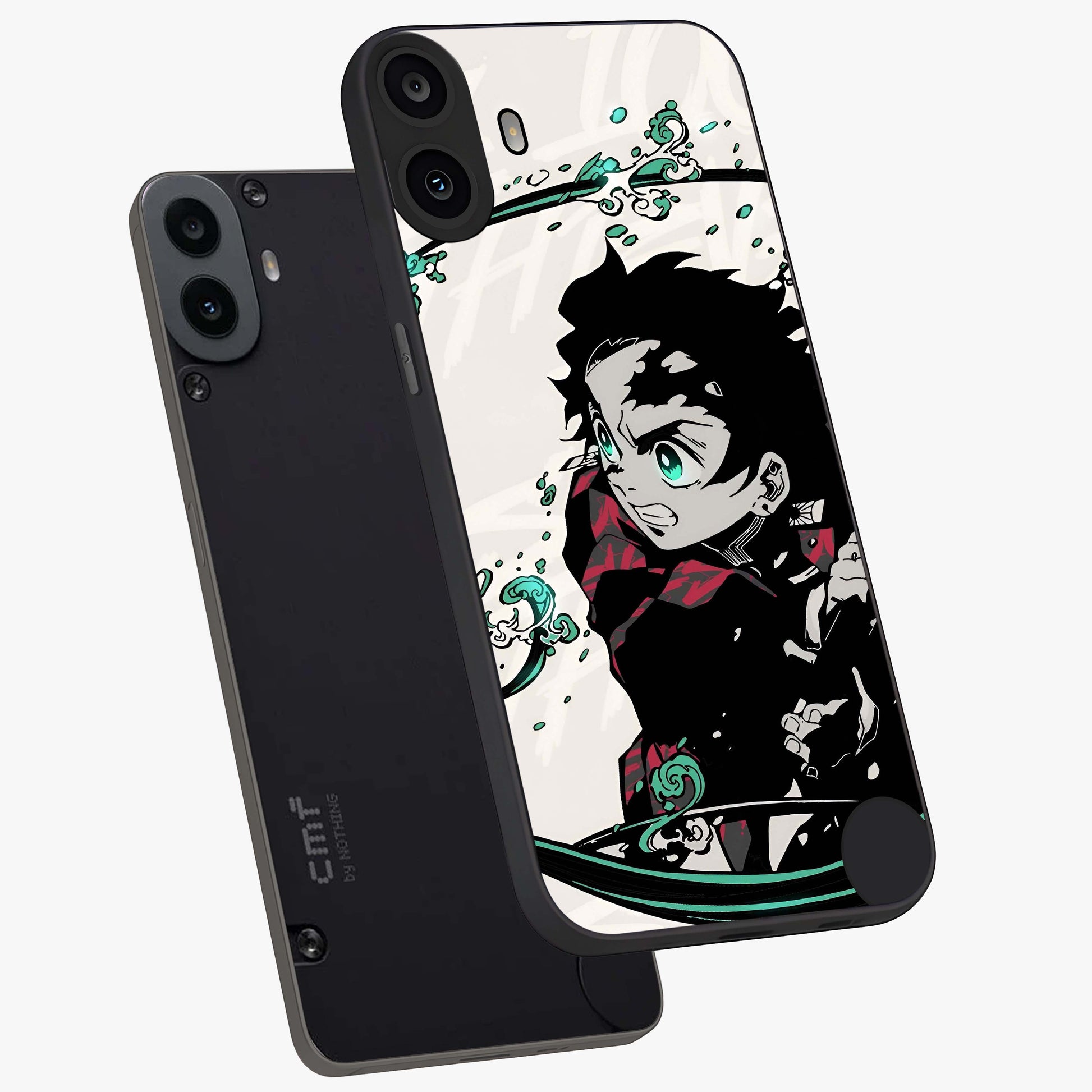 Demon Slayer Glass Case displayed in angled mockup highlighting dramatic anime character design with action aesthetic.