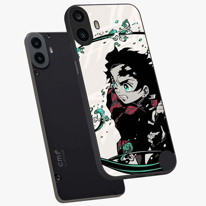Demon Slayer Glass Case displayed in angled mockup highlighting dramatic anime character design with action aesthetic.