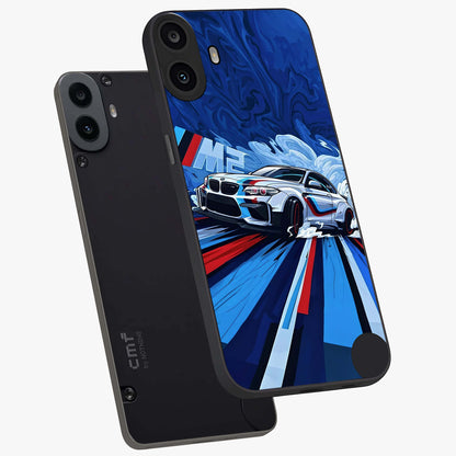Drift Power Rush Glass Case displayed in angled mockup highlighting powerful drift car design with sporty aesthetic style.