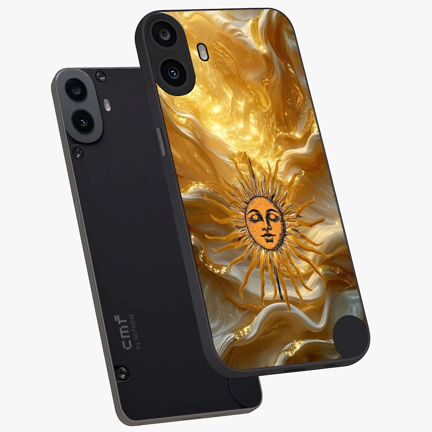 Eternal Golden Glow Glass Case displayed in angled mockup highlighting glowing golden aesthetic design with elegant style.