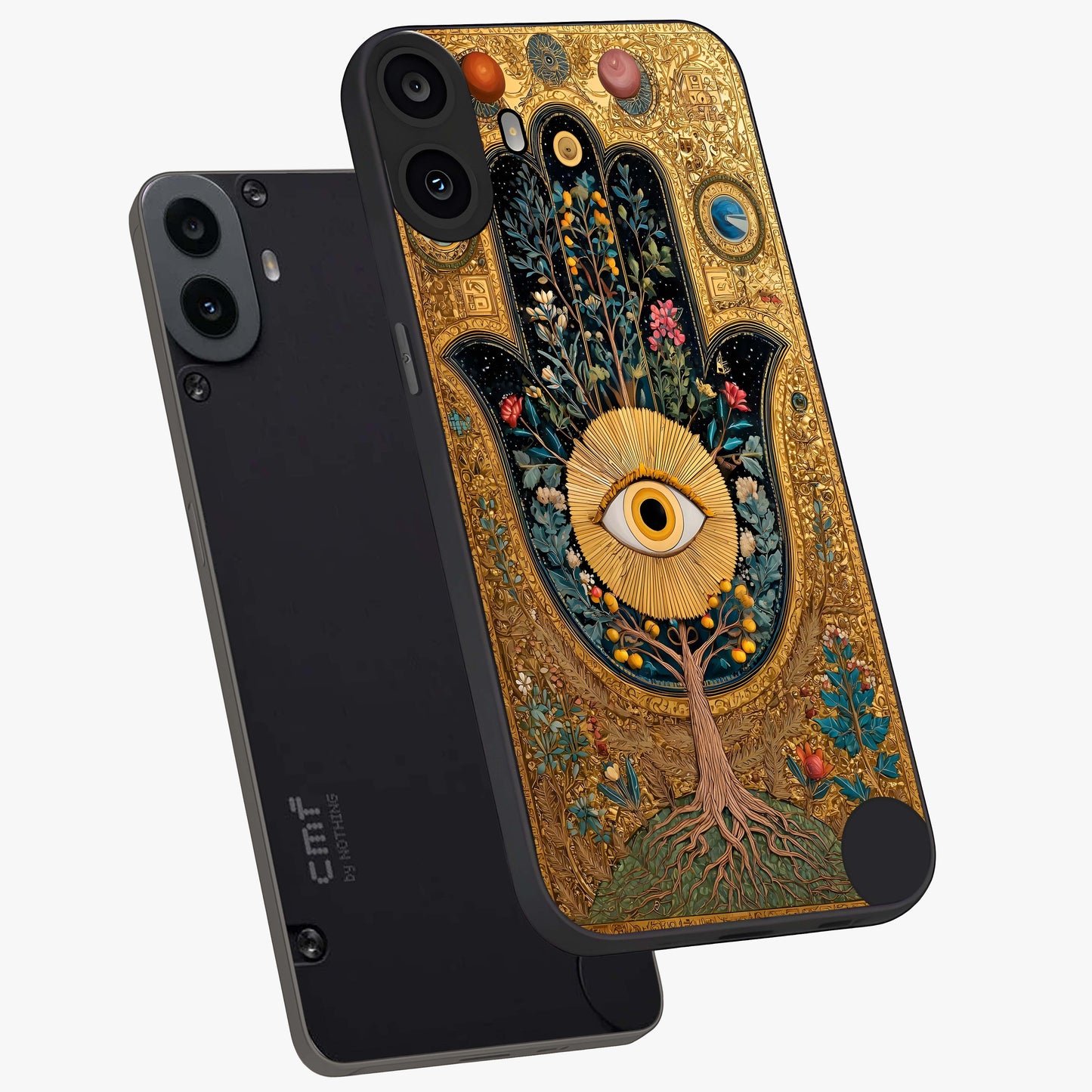 Ethereal Evil Eye Glass Case displayed in angled mockup highlighting protective evil eye symbol with spiritual aesthetic design.