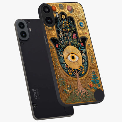 Ethereal Evil Eye Glass Case displayed in angled mockup highlighting protective evil eye symbol with spiritual aesthetic design.