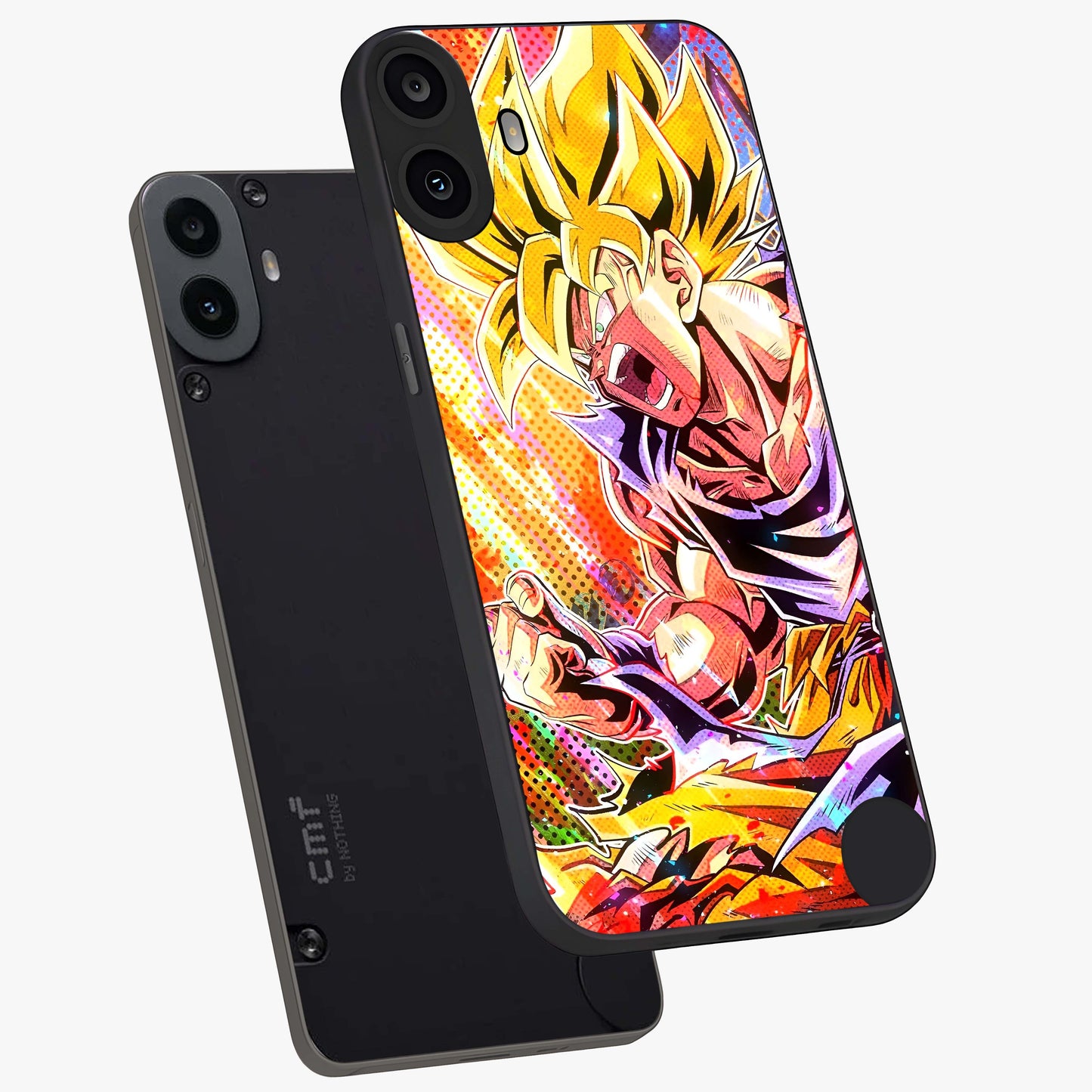 Firing Goku Glass Case displayed in angled mockup highlighting dynamic anime character design with action aesthetic.
