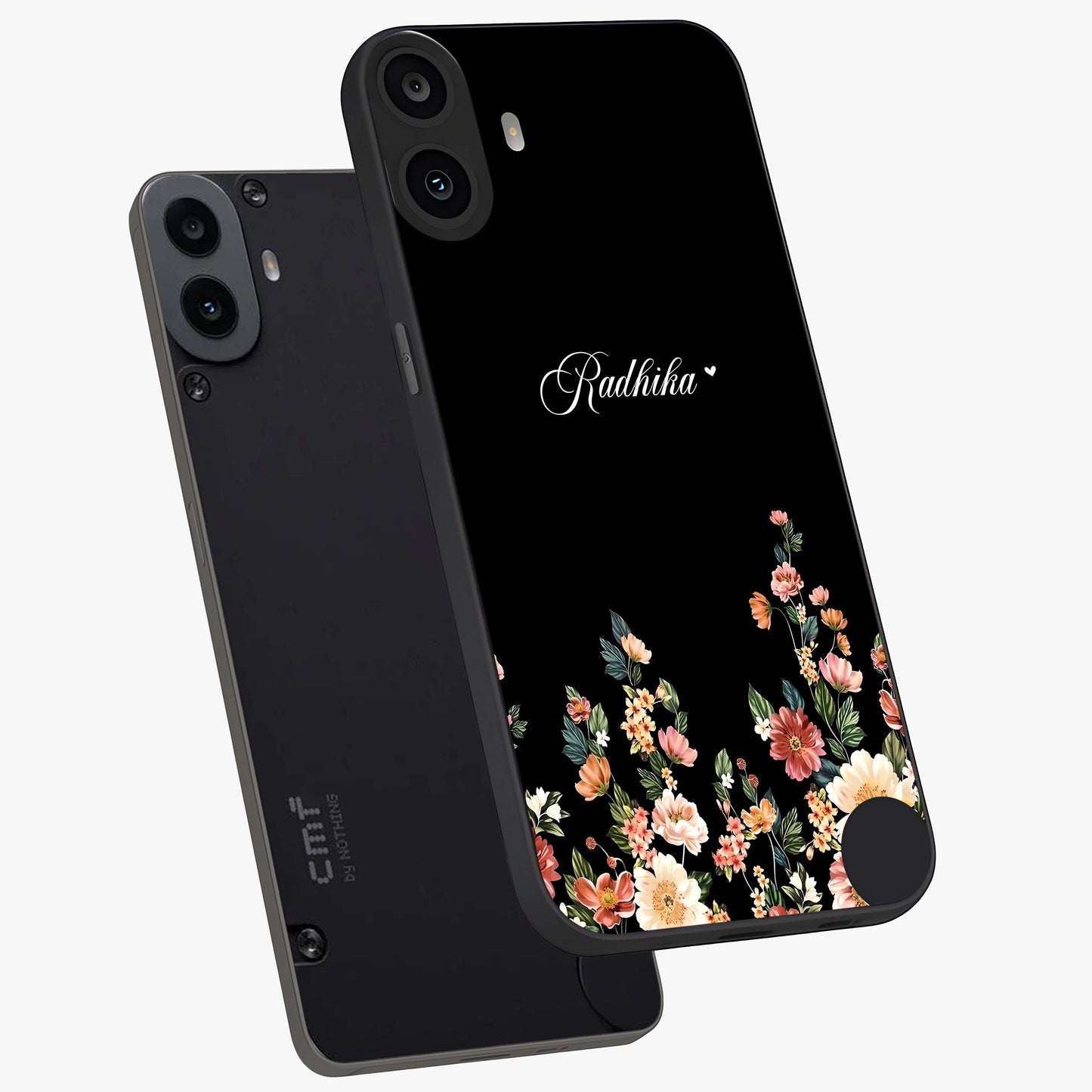 Floral Design With a Custom Personalized Name Glass Case displayed in angled mockup highlighting elegant floral pattern with custom name feature.