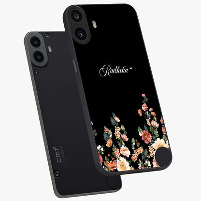 Floral Design With a Custom Personalized Name Glass Case displayed in angled mockup highlighting elegant floral pattern with custom name feature.