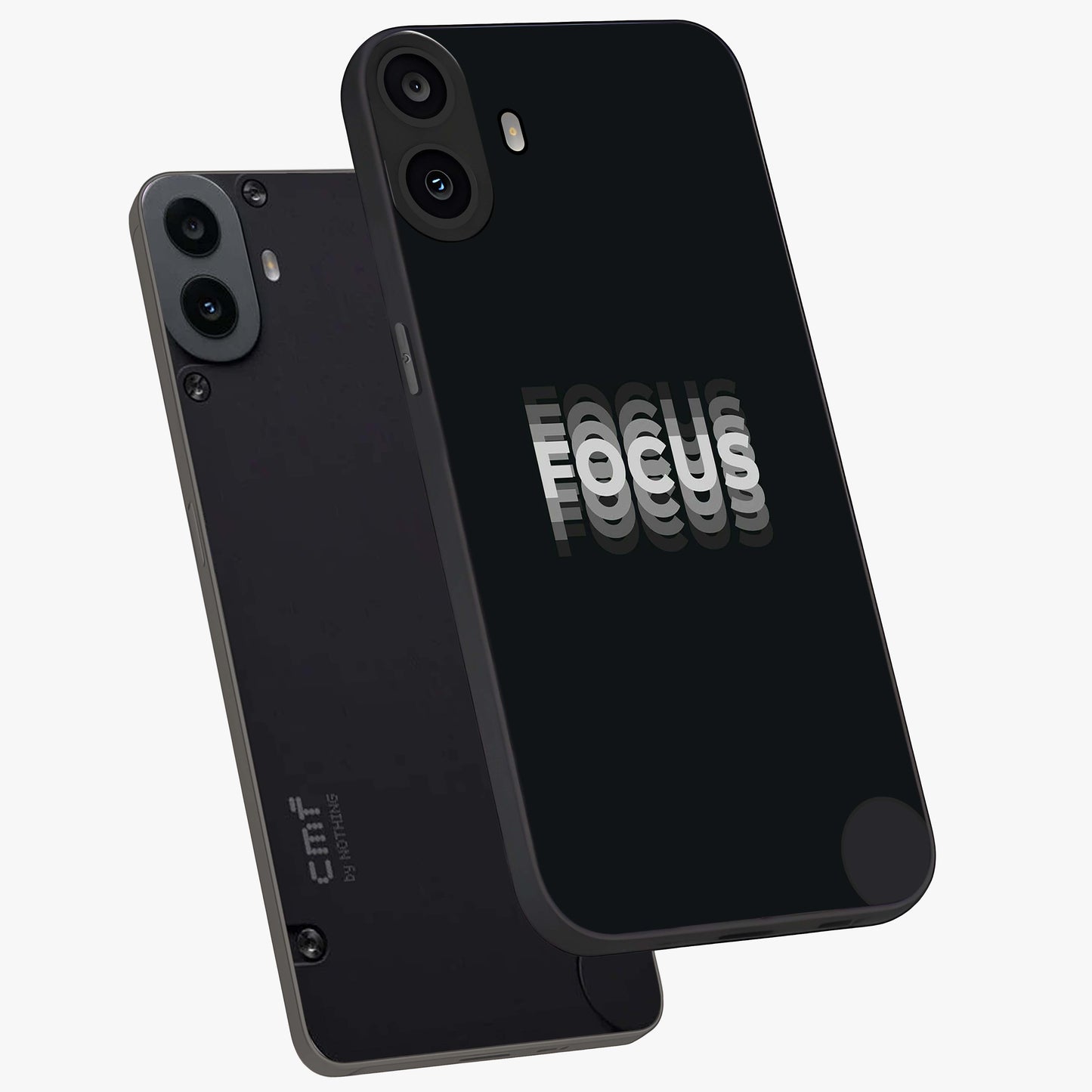 Focus Mode On Glass Case displayed in angled mockup highlighting clean minimal text artwork with modern aesthetic style.