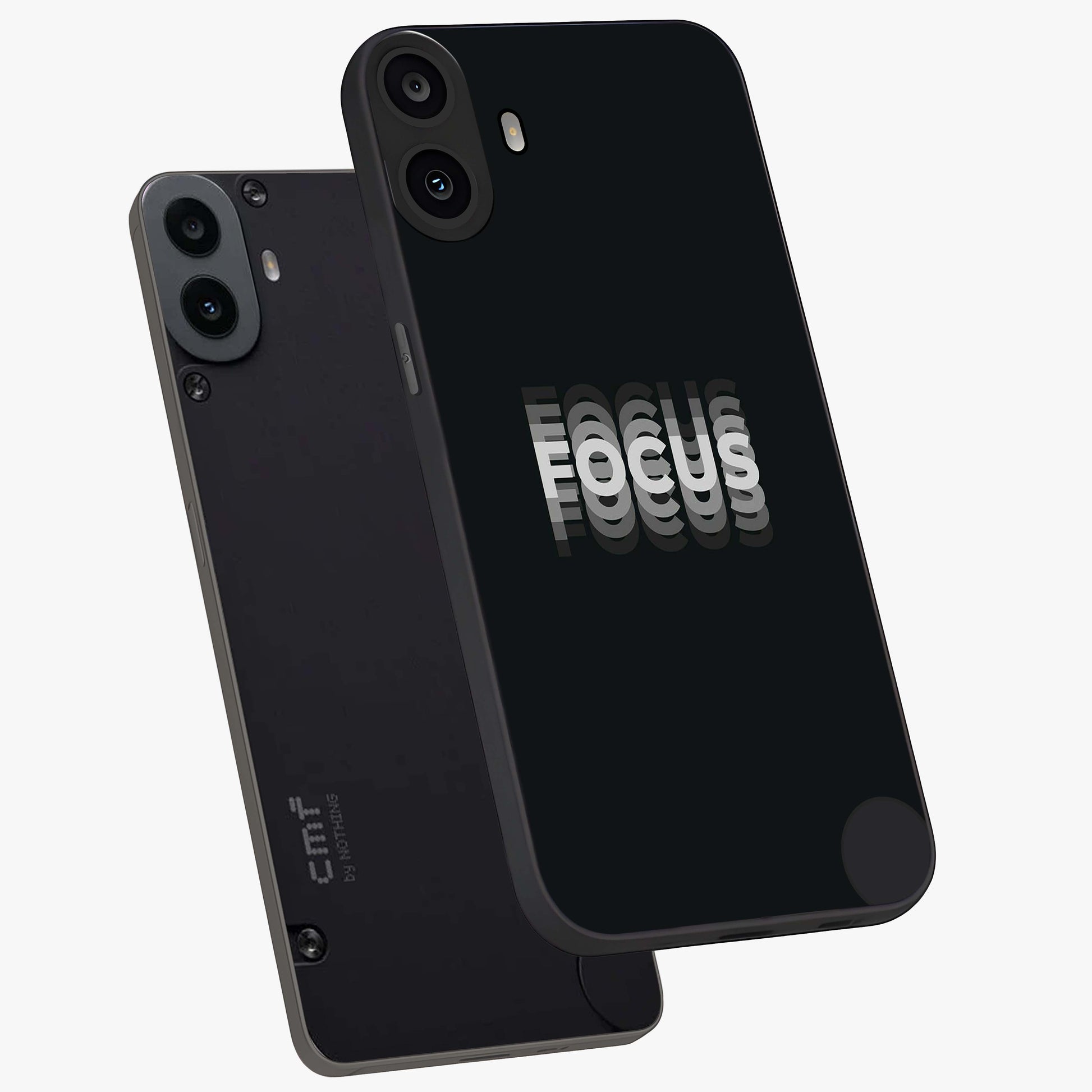 Focus Mode On Glass Case displayed in angled mockup highlighting clean minimal text artwork with modern aesthetic style.
