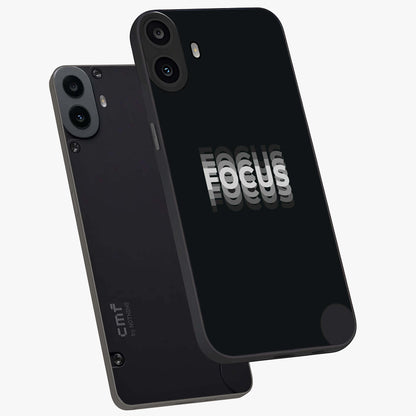 Focus Mode On Glass Case displayed in angled mockup highlighting clean minimal text artwork with modern aesthetic style.