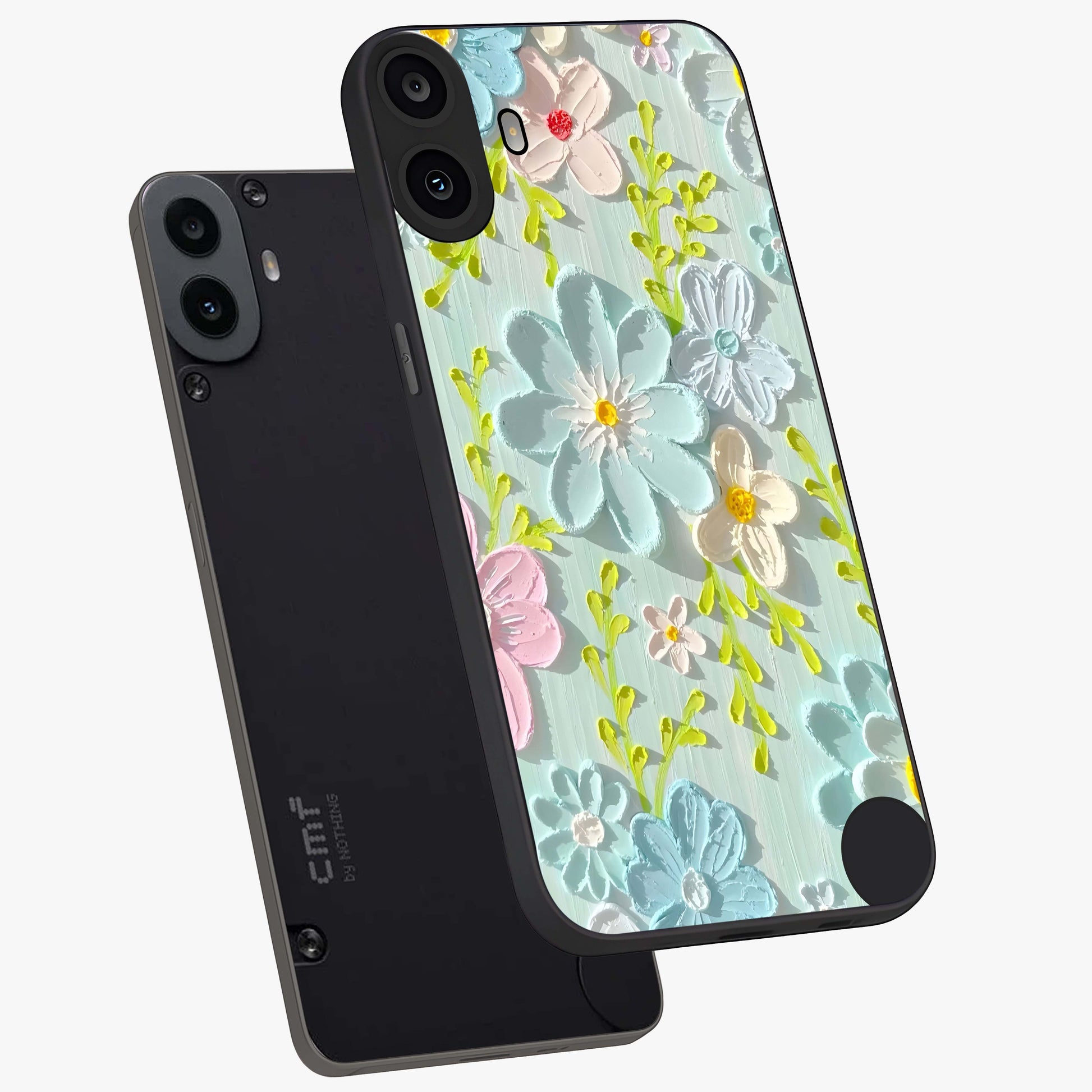 Frosted Petal Garden Glass Case displayed in angled mockup highlighting delicate flower petal design with calm garden aesthetic.
