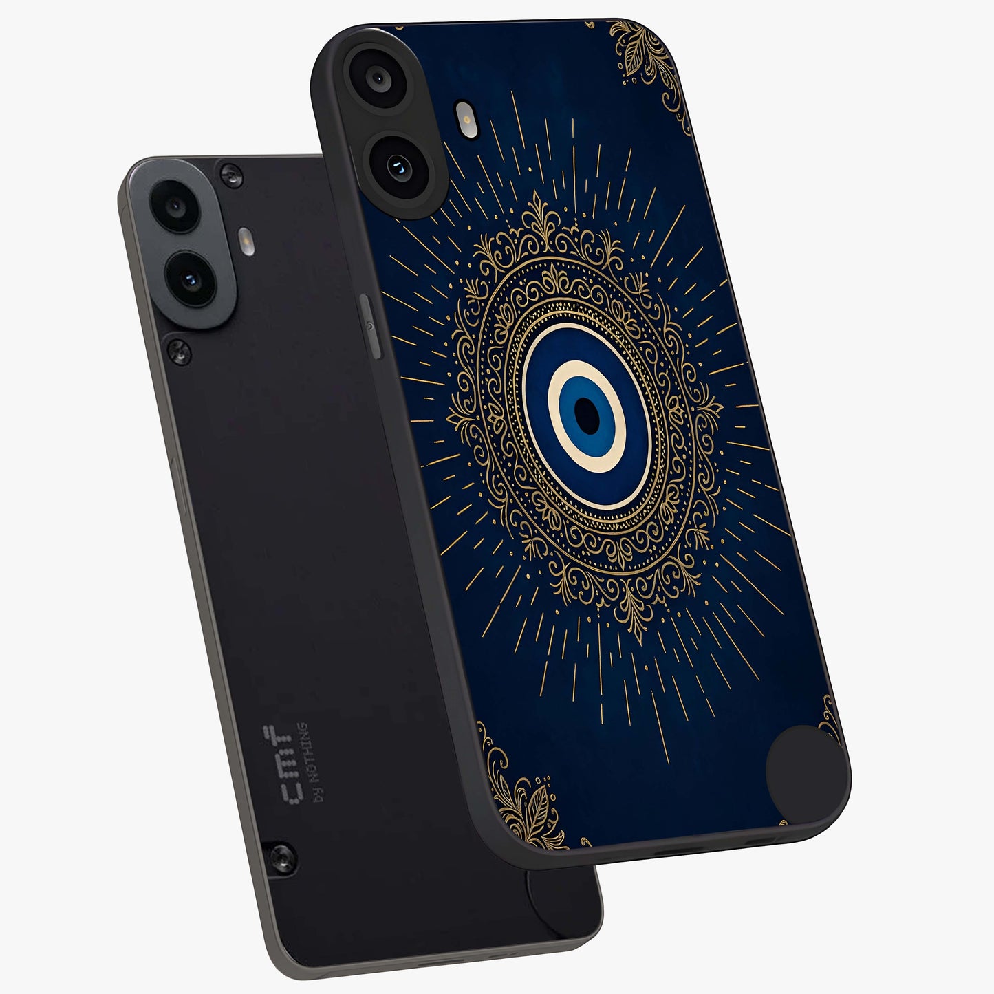 Golden Celestial Charm Glass Case displayed in angled mockup highlighting sparkling cosmic charm design with celestial aesthetic.
