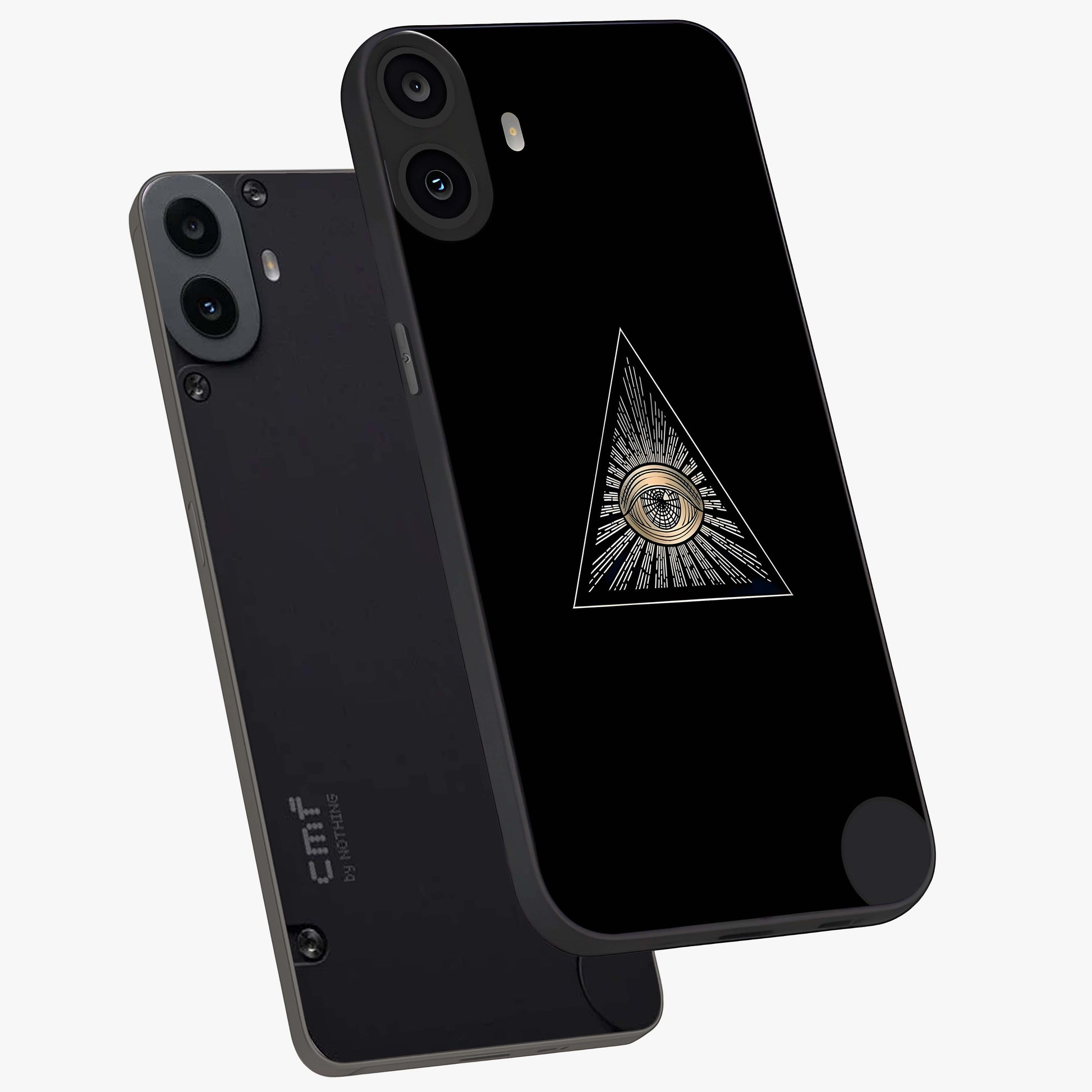 Illuminati Evil Glass Case displayed in angled mockup highlighting dark occult inspired design with bold aesthetic style.
