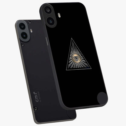 Illuminati Evil Glass Case displayed in angled mockup highlighting dark occult inspired design with bold aesthetic style.