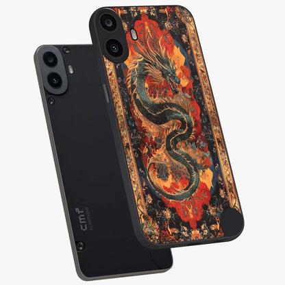 Inferno Dragon Soul Glass Case displayed in angled mockup highlighting powerful dragon illustration with inferno aesthetic.