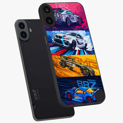 JDM Sports Car Glass Case displayed in angled mockup highlighting sleek Japanese racing car design with automotive aesthetic.