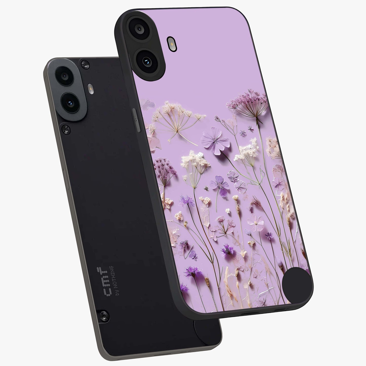 Lavender Blossom Dream Glass Case displayed in angled mockup highlighting dreamy lavender flower design with calming aesthetic style.