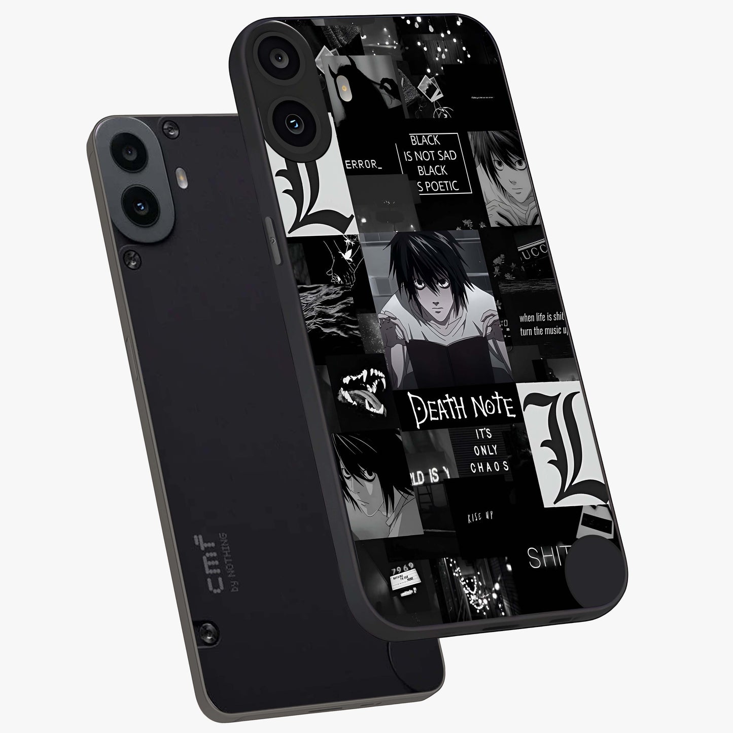 Midnight Chaos Mind Glass Case displayed in angled mockup highlighting chaotic artistic design with dramatic midnight aesthetic.