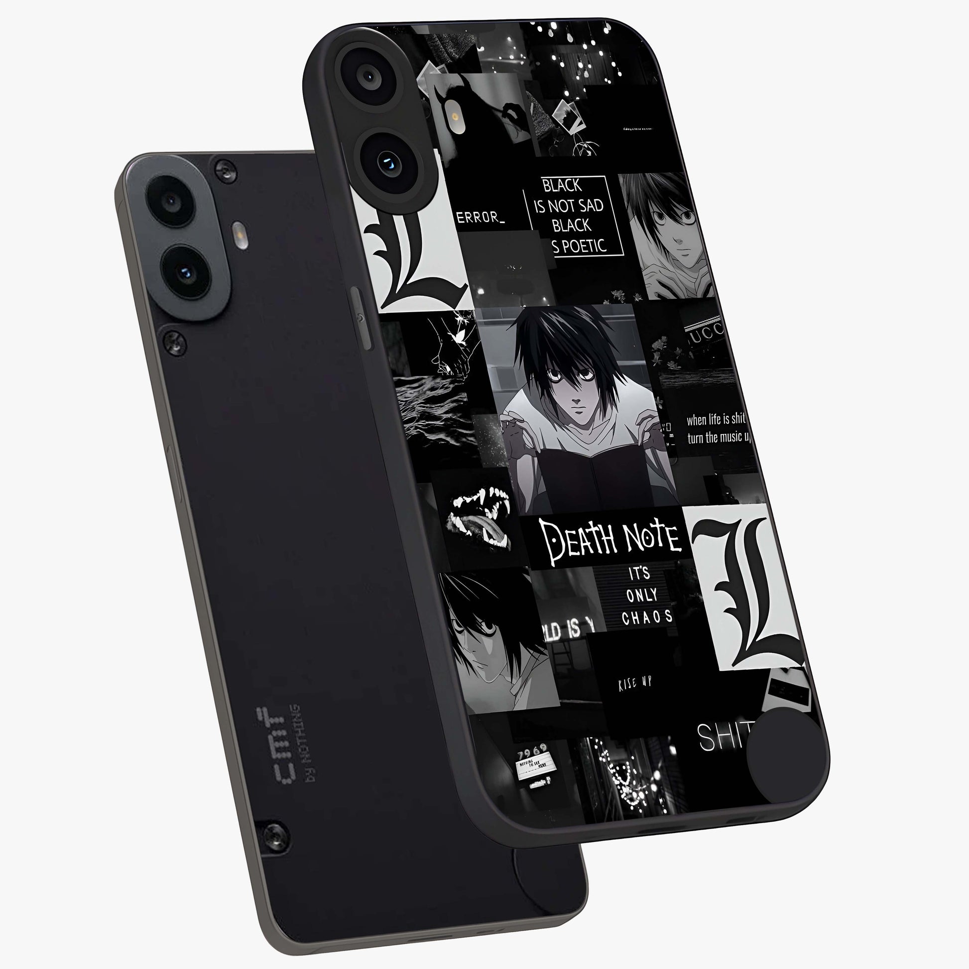 Midnight Chaos Mind Glass Case displayed in angled mockup highlighting chaotic artistic design with dramatic midnight aesthetic.