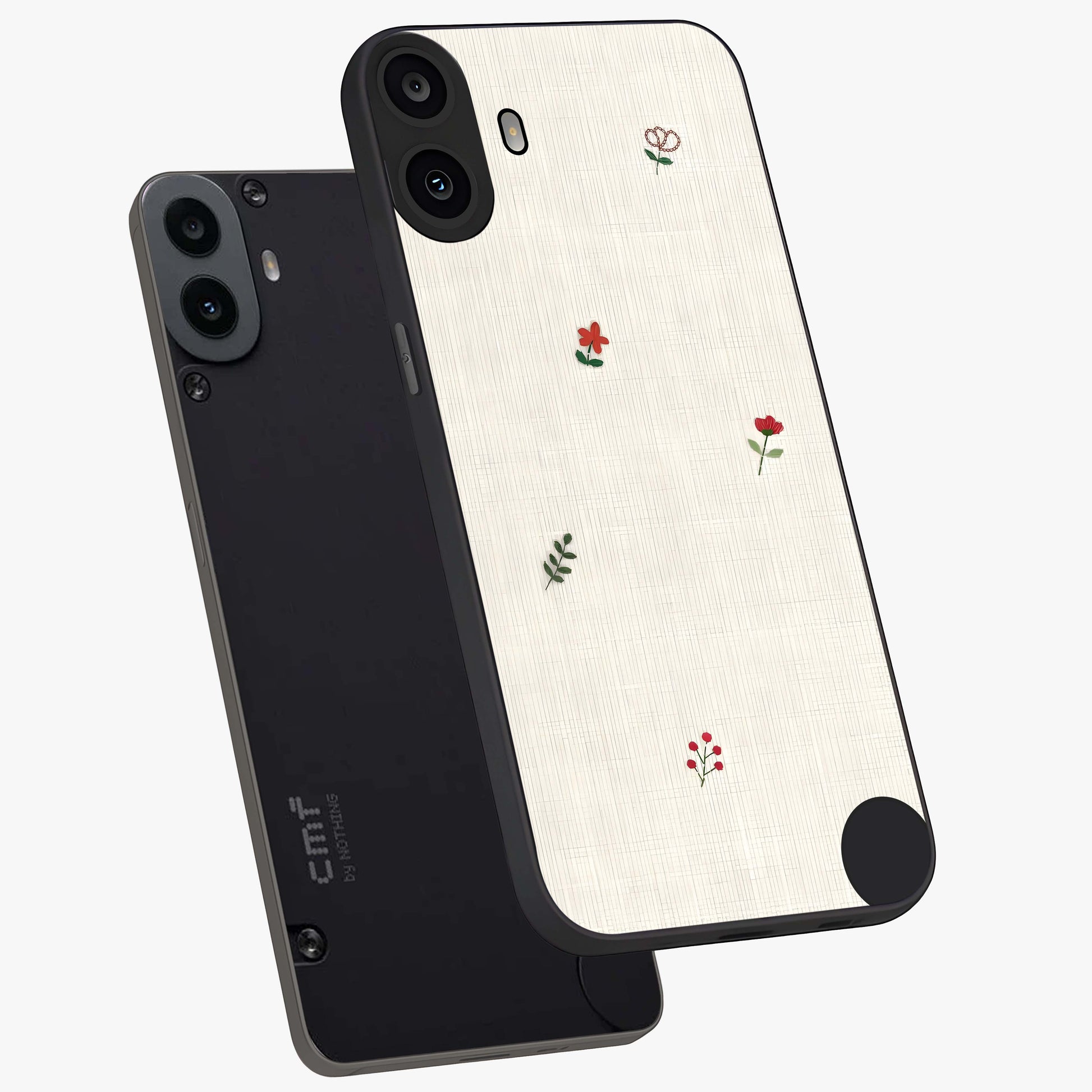 Minimalistic Blue With White Flower Pattern Glass Case displayed in angled mockup highlighting simple floral design with minimal aesthetic.