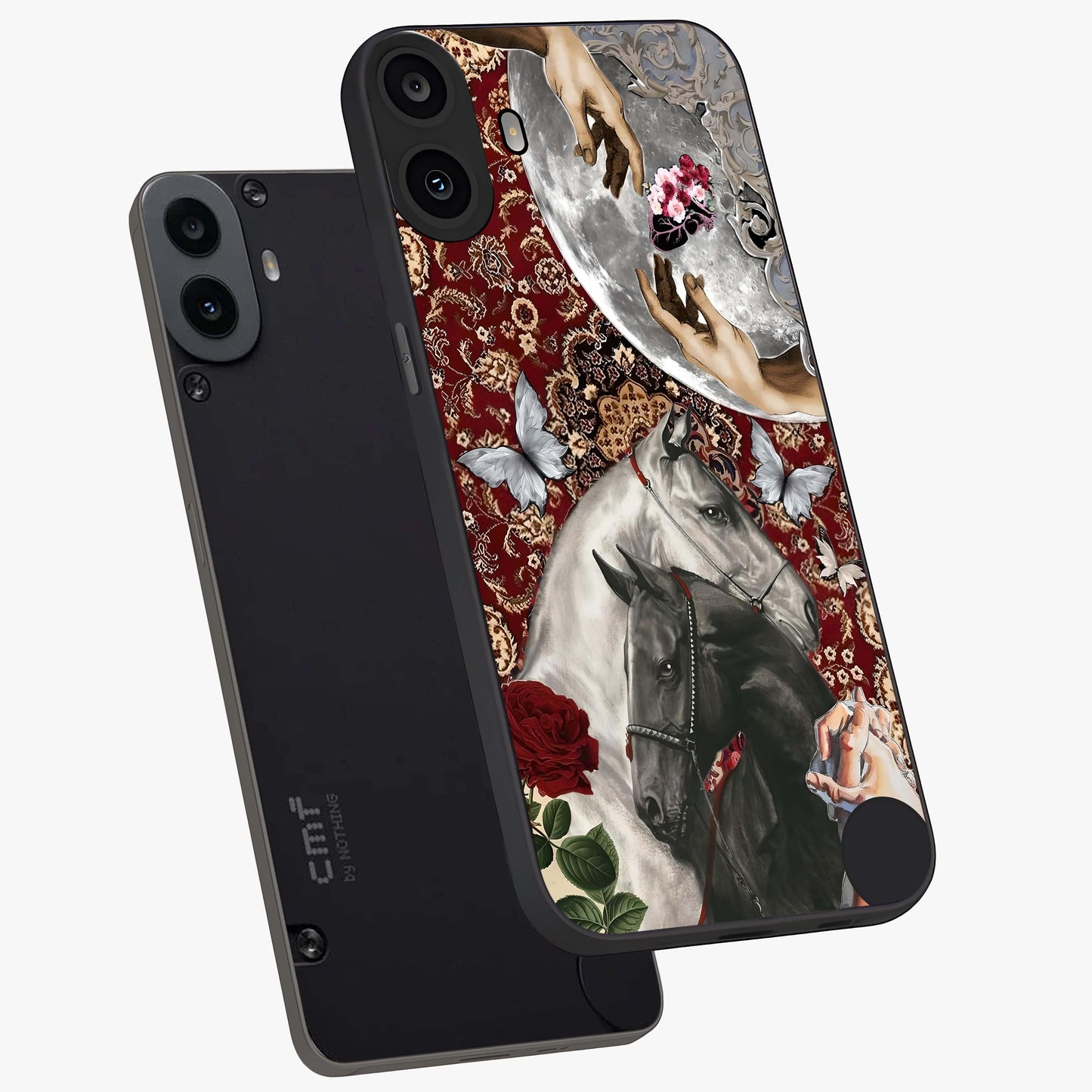 Moonlit Royal Stallion Glass Case displayed in angled mockup highlighting powerful stallion illustration with royal night aesthetic.