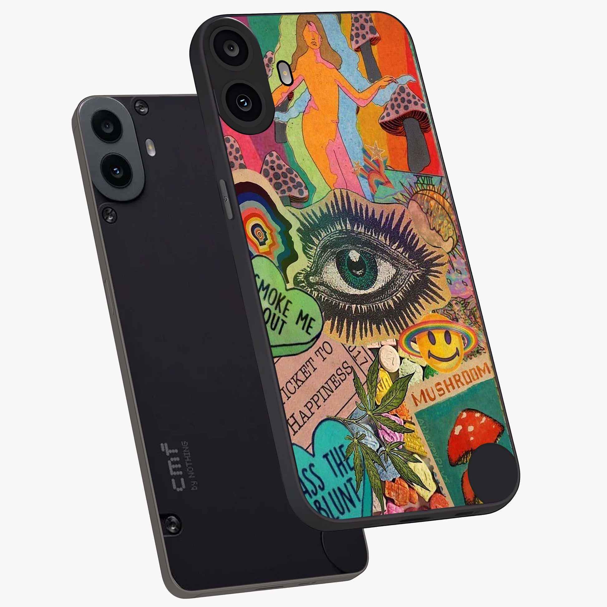 Mystic Eye Wonderland Glass Case displayed in angled mockup highlighting magical eye illustration with dreamy aesthetic.