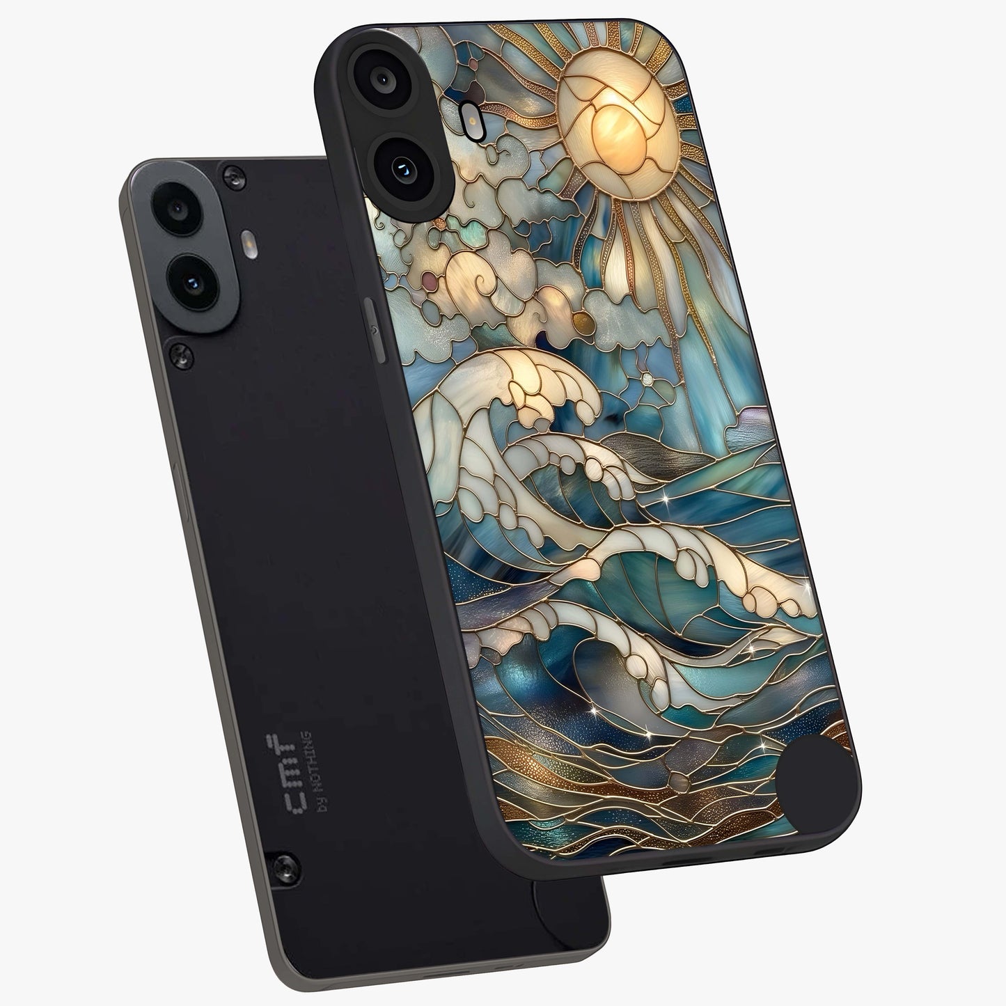 Oceanic Stained Printed Glass Case displayed in angled mockup highlighting colorful aquatic design with artistic aesthetic style.