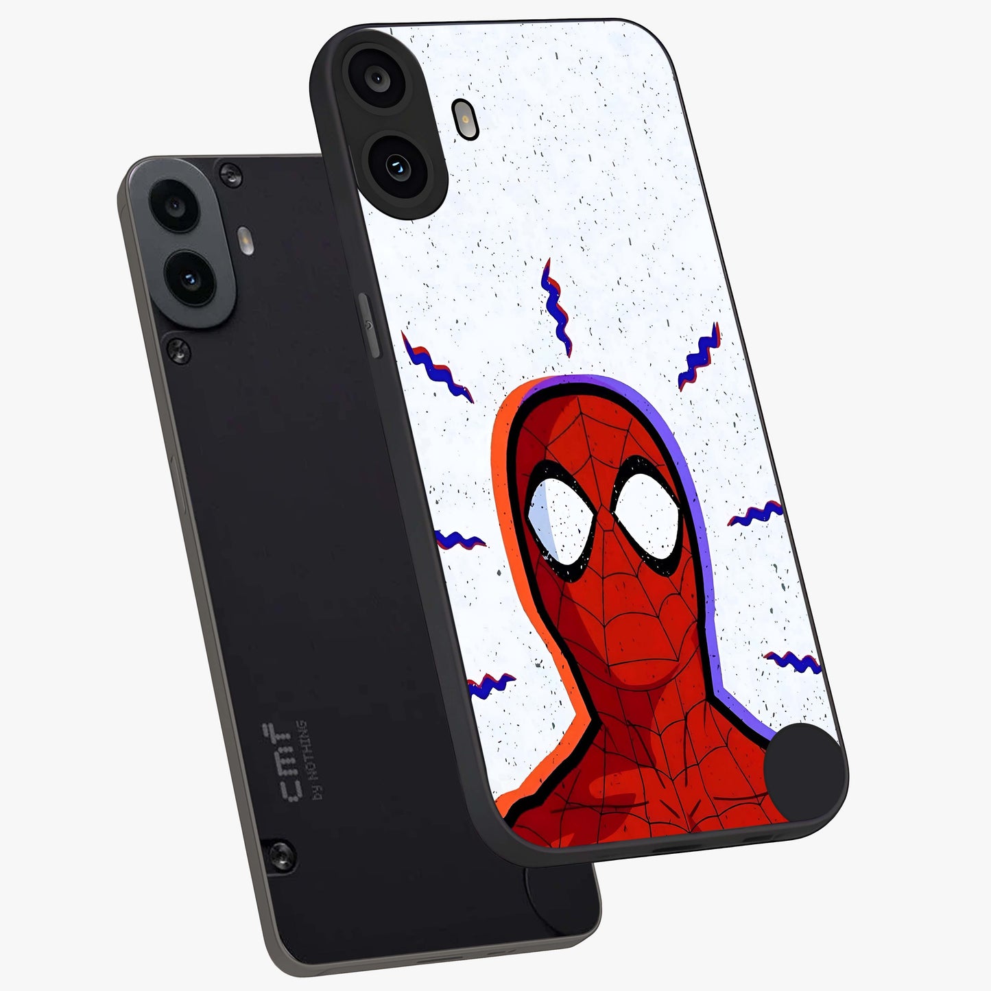 Omg Spiderman Glass Case displayed in angled mockup highlighting dynamic hero illustration with action comic aesthetic.