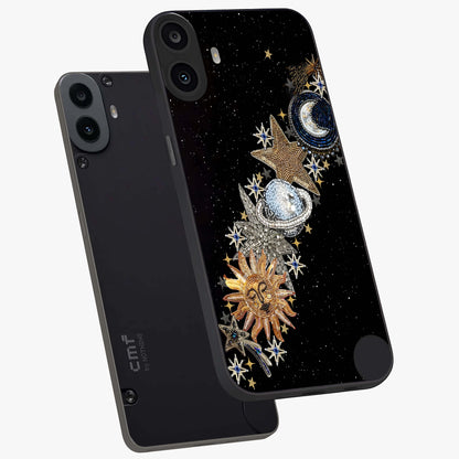 Pearls Universe Object Glass Case displayed in angled mockup highlighting celestial pearl design with dreamy aesthetic.