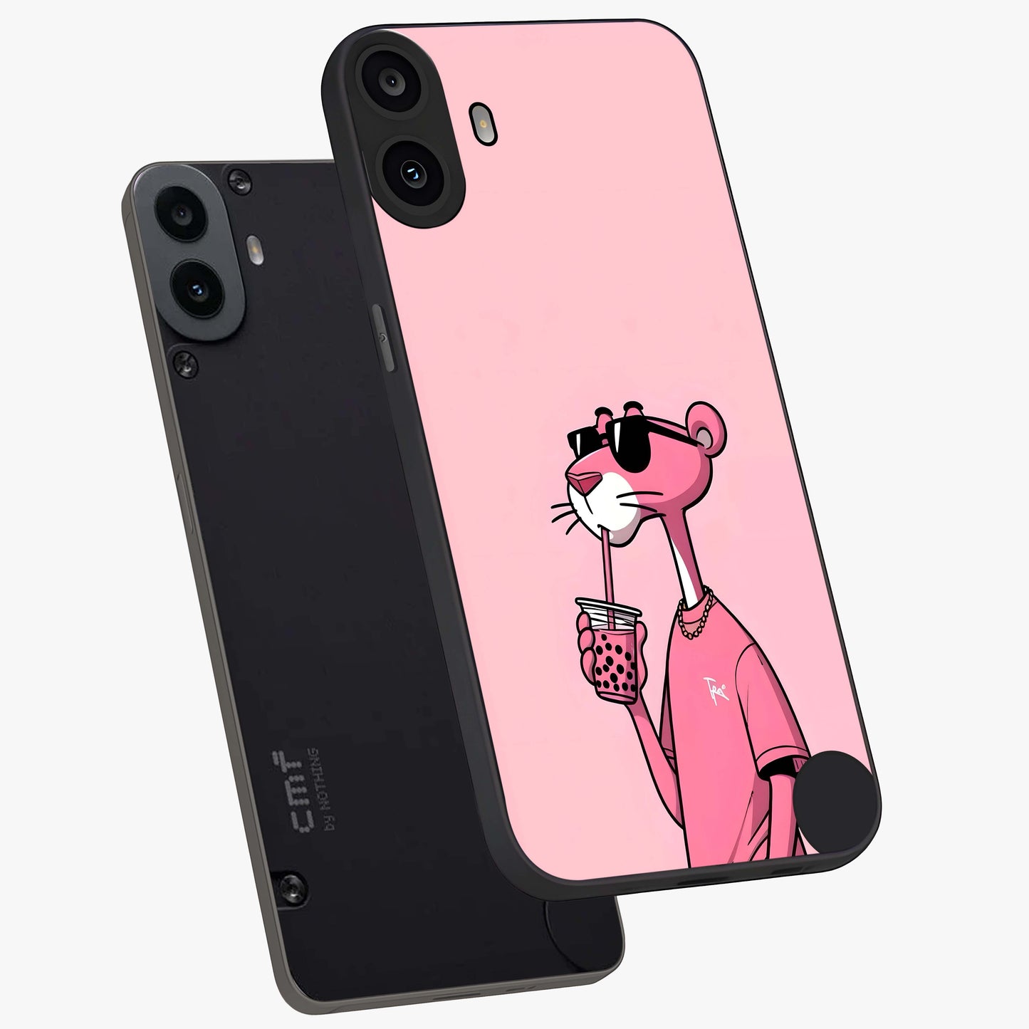 Pink Panther Glass Case displayed in angled mockup highlighting playful cartoon character design with vibrant pink aesthetic.