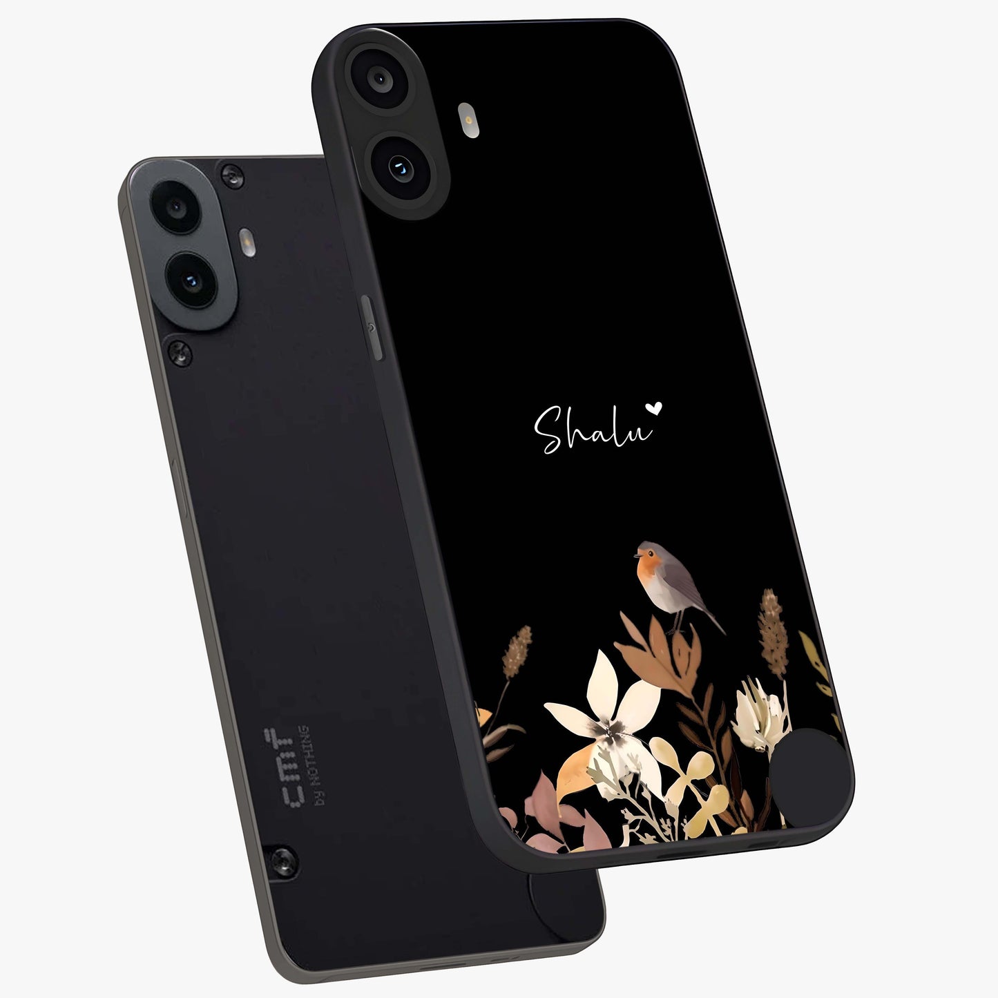Quiet Garden Tune Custom Name Glass Case displayed in angled mockup highlighting delicate floral garden design with custom name feature.