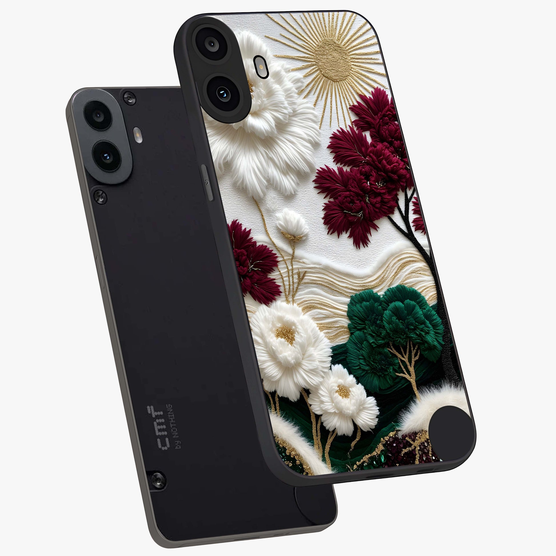 Radiant Bloom Elegance Glass Case displayed in angled mockup highlighting graceful floral design with radiant aesthetic style.