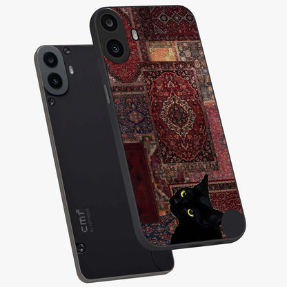 Regal Magic Cat Apple Glass Case displayed in angled mockup highlighting whimsical feline design with fantasy aesthetic.