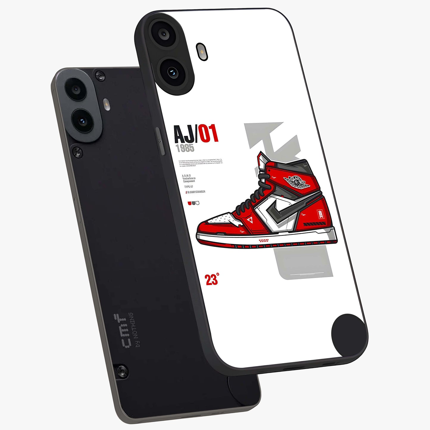 Retro Sneaker Blueprint Glass Case displayed in angled mockup highlighting detailed shoe design with sporty retro aesthetic.