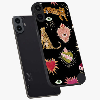 Sacred Jungle Heart Glass Case displayed in angled mockup highlighting lush tropical design with natural aesthetic style.