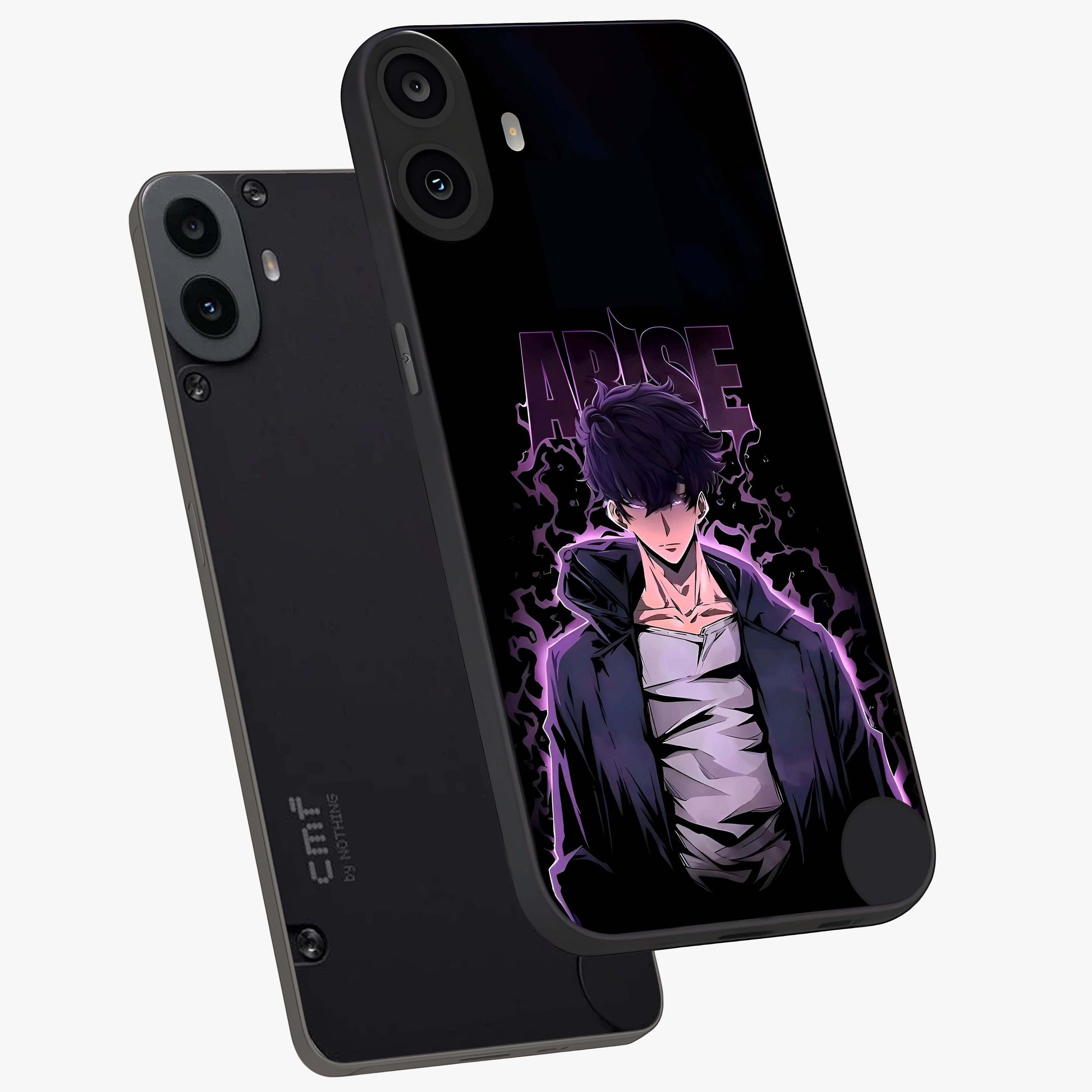 Shadow Monarch Awakening Glass Case displayed in angled mockup highlighting dramatic shadow warrior design with fantasy aesthetic.