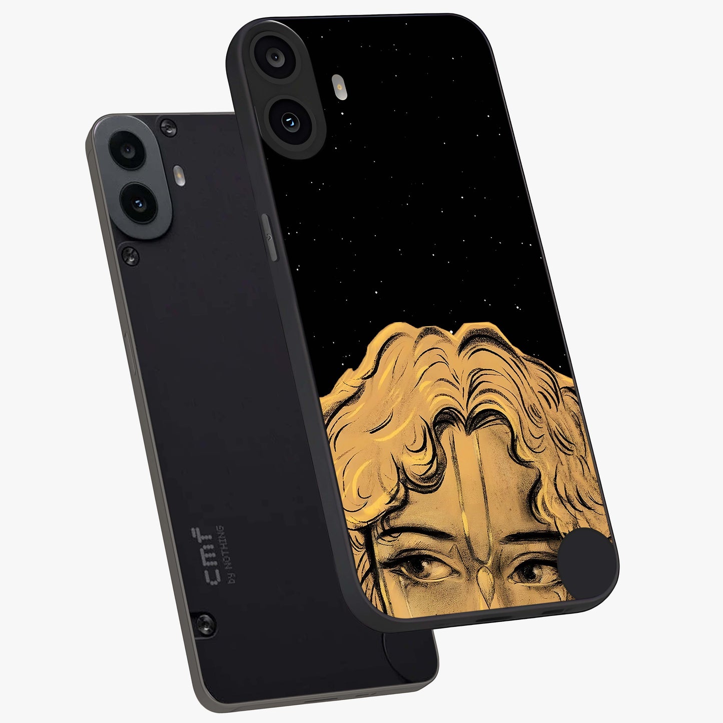 Shri Krishna Art Glass Case displayed in angled mockup highlighting spiritual Krishna illustration with divine aesthetic.