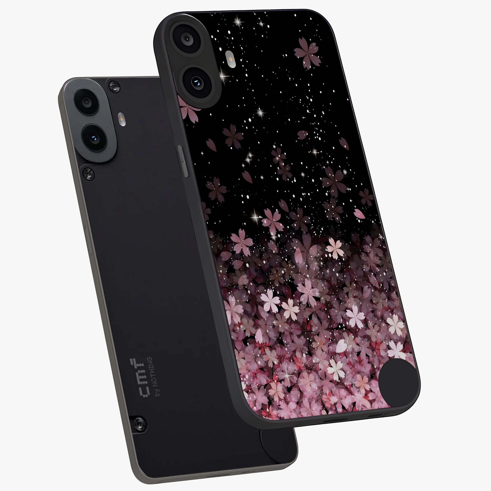 Small Starry Flowers Glass Case displayed in angled mockup highlighting tiny flower pattern with celestial aesthetic style.