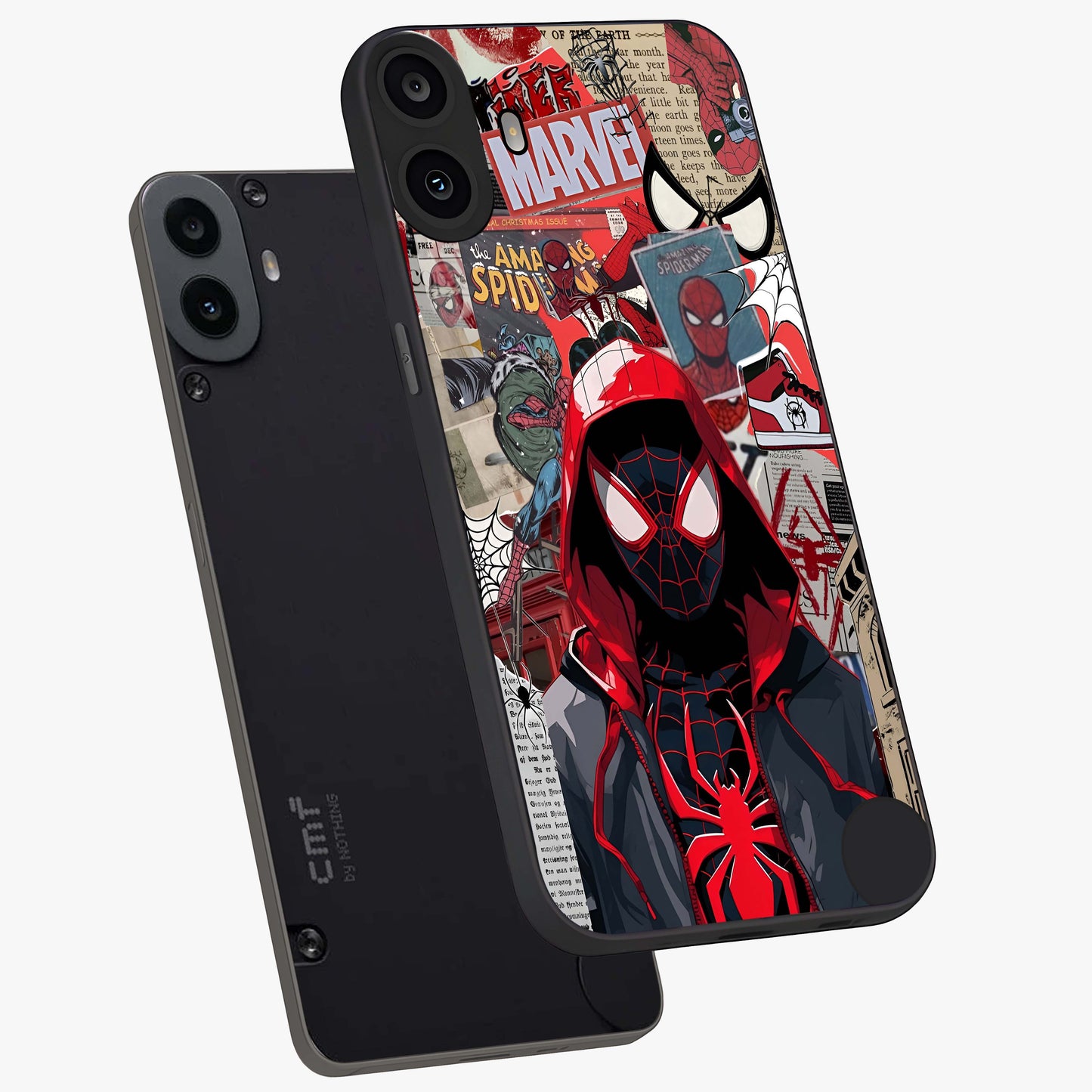 Spider Collage Street Glass Case displayed in angled mockup highlighting dynamic street style collage design with comic aesthetic.