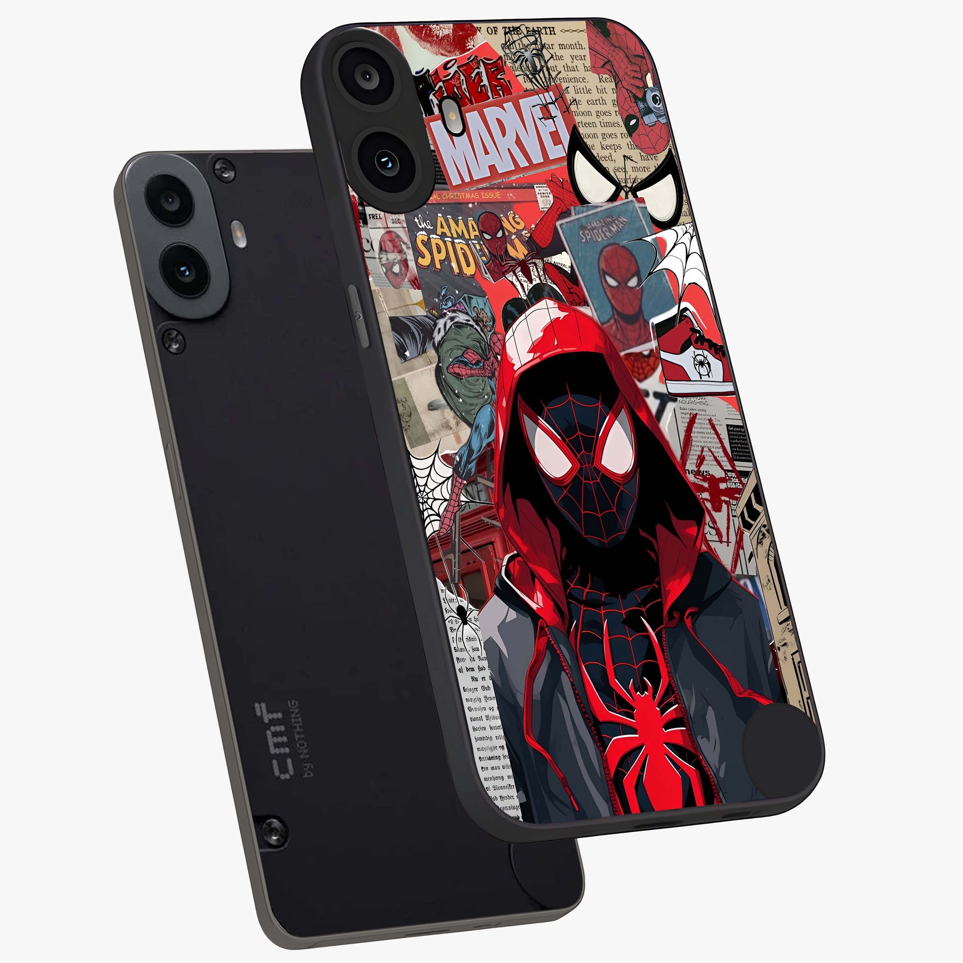 Spider Collage Street Glass Case displayed in angled mockup highlighting dynamic street style collage design with comic aesthetic.