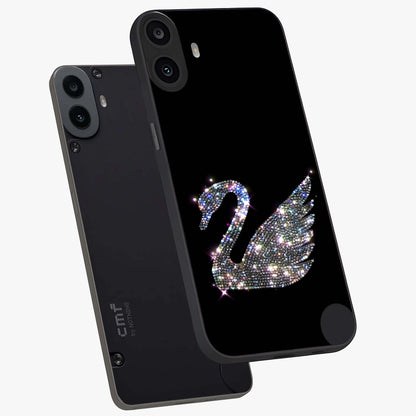 Starlit Swan Grace Glass Case displayed in angled mockup highlighting elegant swan illustration with dreamy celestial aesthetic.