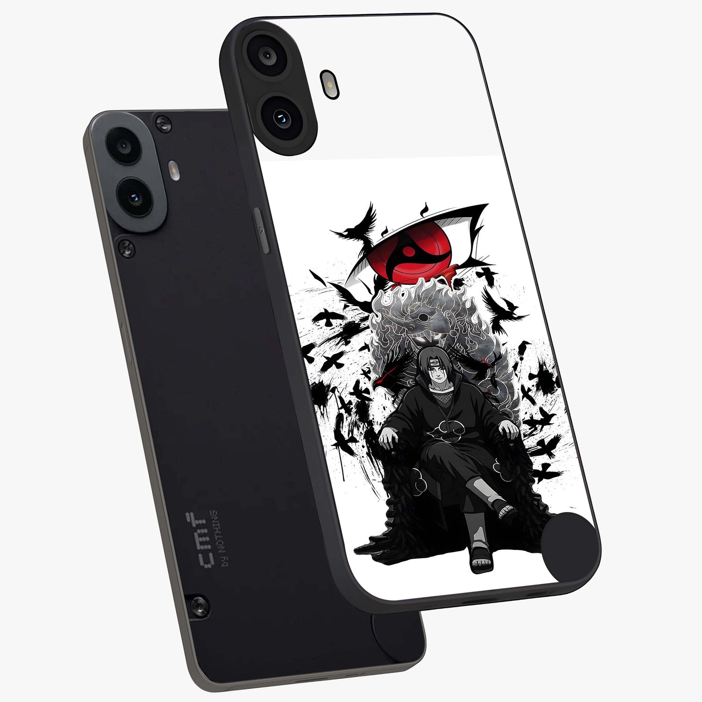 Uchiha Shadow Throne Glass Case displayed in angled mockup highlighting glowing aquatic design with celestial aesthetic.